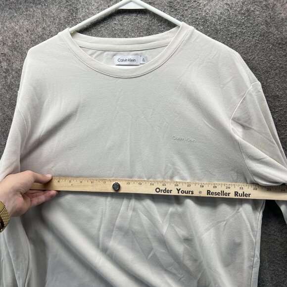 Calvin Klein Shirt Mens Large Cream Long Sleeve Crewneck Cotton Blend Casual - Picture 10 of 12
